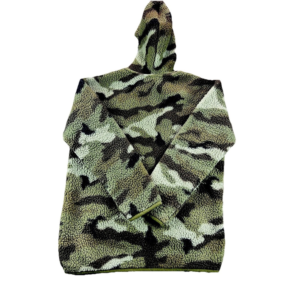 Old Navy Hoodie Boys XL Green Camo Sherpa Fleece Half Zip Hooded Pullover 14-16